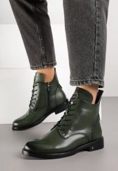 Zielone Sznurowane Botki na Płaskiej Podeszwie z Ozdobnym Detalem Derandora. Zielone botki damskie Born2be, bez wzorów, z jeansu, bez obcasa, na płaskiej podeszwie, bez zapięcia. Za 199.99 zł.