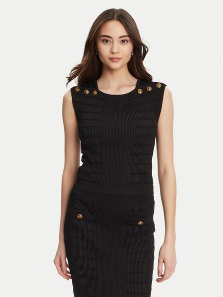 Guess Bluzka W5YR12 Z0130 Czarny Regular Fit. Czarne bluzki damskie Guess, xxl, z aplikacjami, z syntetyku, bez kołnierzyka, bez ramiączek. Za 259.99 zł.