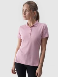4F Koszulka polo slim damska - różowa L. Czerwone bluzki damskie 4F, l, bez wzorów, z bawełny, klasyczne, bez kołnierzyka, bez ramiączek. Za 89.99 zł.