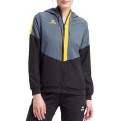 Damska kurtka z kapturem Erima Tracktop Squad. Czarne kurtki sportowe damskie Erima, l, bez wzorów, bez ramiączek, z kapturem, do piłki ręcznej. W wyprzedaży za 154.50 zł.