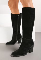 Czarne Kozaki na Obcasie ze Skóry Naturalnej Reanoria. Czarne kozaki damskie Born2be, bez wzorów, z jeansu, bez obcasa, na obcasie, bez zapięcia. Za 269.99 zł.