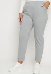 Szare Spodnie z Wiskozą z Gumką w Talii i Aplikacjami przy Nogawkach Stellorie. Szare spodnie materiałowe damskie Born2be, z aplikacjami, z jeansu, eleganckie, plus size. Za 64.99 zł.