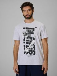 4F T-shirt regular z nadrukiem męski - szary 3XL. Szare koszulki sportowe męskie 4F, m, bez wzorów, z bawełny, bez kołnierzyka, bez ramiączek. Za 69.99 zł.