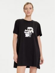 KARL LAGERFELD Koszula nocna A3W45007 Czarny Regular Fit. Czarne koszule nocne damskie KARL LAGERFELD, bez wzorów, z bawełny, bez ramiączek. Za 279.99 zł.