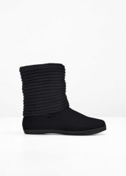 Kozaki zimowe. Czarne kozaki damskie bonprix, na zimę, bez wzorów, bez obcasa, bez zapięcia. Za 169.99 zł.