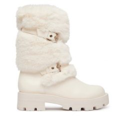 Botki Guess. Białe botki damskie Guess, z aplikacjami, bez obcasa, na płaskiej podeszwie, bez zapięcia. Za 764.99 zł.
