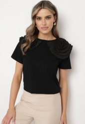 Czarny Bawełniany T-shirt z Materiałową Aplikacją 3D Jolilena. Czarne t-shirty damskie Born2be, l, z aplikacjami, z bawełny, biznesowe, bez kołnierzyka, bez ramiączek. Za 44.99 zł.