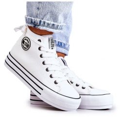 Trampki Damskie Big Star Białe GG274013. Białe trampki i tenisówki damskie bez wzorów, z materiału, bez zapięcia. Za 227.30 zł.