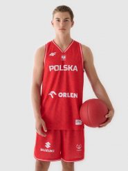4F Koszulka reprezentacyjna męska 4F x PZKOSZ 2024 - czerwona S. Czerwone koszulki sportowe męskie 4F, m, bez wzorów, z dzianiny, bez ramiączek, na fitness i siłownię. Za 219.99 zł.