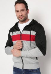 Czarno-Szara Bluza z Kapturem i Kieszeniami na Suwaki Amelobria. Czarne bluzy męskie Born2be, l, bez wzorów, z dzianiny, z kapturem. Za 54.99 zł.