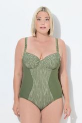 Damski Strój kąpielowy fiszbiny miękkie miseczki regulowane ramiączka. Zielone stroje kąpielowe damskie Ulla Popken, plus size, bez wzorów, z elastanu. Za 233.99 zł.