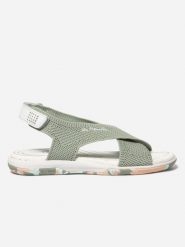 Sandały damskie TBS Jazzfit. Zielone sandały damskie TBS, bez wzorów, z materiału, bez obcasa, bez zapięcia. Za 298.00 zł.