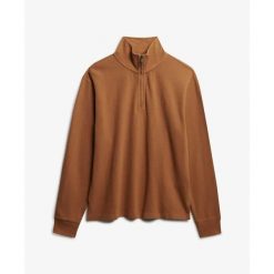 Sweter z prążkowanego materiału z zamkiem na szyi Superdry. Brązowe swetry męskie Superdry, na zimę, m, bez wzorów, prążkowane, bez kołnierzyka, bez ramiączek. Za 284.00 zł.