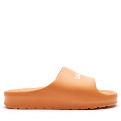 Klapki Lacoste. Brązowe klapki męskie Lacoste, bez wzorów, bez zapięcia. Za 219.99 zł.