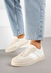 Beżowe Sneakersy Tenisówki z Geometrycznym Wzorem Eleamila. Brązowe trampki i tenisówki damskie Born2be, z aplikacjami, z jeansu, bez zapięcia. Za 89.99 zł.