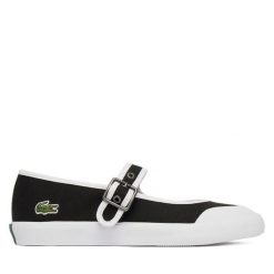Baleriny Lacoste. Czarne balerinki damskie Lacoste, bez wzorów, bez obcasa, bez zapięcia. Za 274.99 zł.