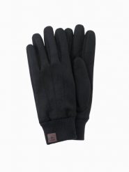 Męskie rękawiczki z ekozamszu ze ściągaczem – czarne V1 OM-ACGL-0112 - one size. Czarne rękawiczki męskie Ombre Clothing, z aplikacjami, z elastanu. Za 41.99 zł.