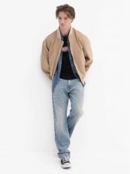 Guess Jeans Kurtka przejściowa 180532 Beżowy Classic Fit. Brązowe kurtki męskie Guess Jeans, m, z aplikacjami, z jeansu, bez kaptura. Za 699.99 zł.