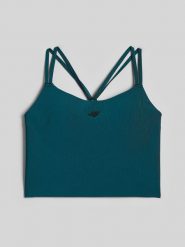 4F Crop top do jogi szybkoschnący damski - turkusowy L. Niebieskie koszulki sportowe damskie 4F, l, bez wzorów, z materiału, bez ramiączek, na fitness i siłownię. Za 149.99 zł.