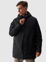 4F Parka przejściowa membrana 8000 męska - czarna XL. Czarne parki męskie 4F, na zimę, m, bez wzorów, z dzianiny, sportowe, bez kołnierzyka, z kapturem. W wyprzedaży za 249.99 zł.