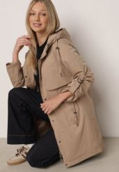 Brązowa Przejściowa Kurtka Parka z Kapturem i Podwijanymi Rękawami Tinarose. Brązowe parki damskie Born2be, l, bez wzorów, z dresówki, z kapturem. Za 189.99 zł.