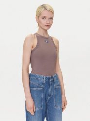 HUGO Top 50508857 Brązowy Slim Fit. Brązowe topy damskie Hugo, xs, bez wzorów, z bawełny, bez kołnierzyka, bez ramiączek. Za 139.99 zł.