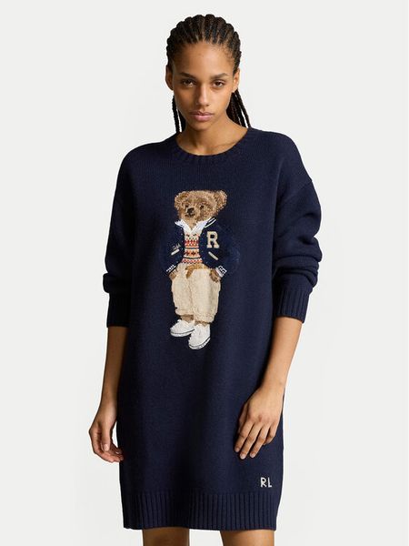 Polo Ralph Lauren Sukienka dzianinowa 211941576001 Granatowy Relaxed Fit. Niebieskie sukienki damskie Polo Ralph Lauren, l, bez wzorów, z dzianiny, bez kołnierzyka, bez ramiączek. Za 2,289.00 zł.