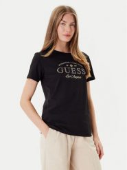 Guess T-Shirt V5YI13 J1314 Czarny Regular Fit. Czarne t-shirty damskie Guess, m, z aplikacjami, z bawełny, bez kołnierzyka, bez ramiączek. Za 119.99 zł.