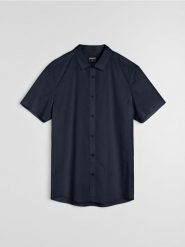 Koszula z krótkim rękawem - granatowy. Niebieskie koszule męskie Sinsay, l, bez wzorów, bez kołnierzyka, bez ramiączek. Za 29.99 zł.