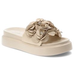 Klapki damskie S.Barski, cholewka ze skóry ekologicznej wsuwane z przodu ozdobne kwiaty, beżowe, MR61-9015. Brązowe klapki damskie S.BARSKI, bez wzorów, ze skóry ekologicznej, wakacyjne, bez obcasa, bez zapięcia. Za 169.00 zł.