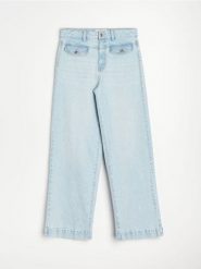 Jeansy straight wide leg ze średnim stanem - niebieski. Niebieskie jeansy damskie Sinsay, bez wzorów, z jeansu. Za 69.99 zł.