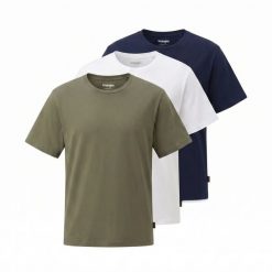 MESKA KOSZULKA WRANGLER 3 PACK TEE WHITE OLIVE NAVY 112371483. Białe t-shirty męskie Wrangler, l, bez wzorów, bez kołnierzyka, bez ramiączek. W wyprzedaży za 109.99 zł.