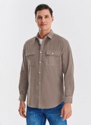 PAKO LORENTE - Brązowa koszula sztruksowa z kieszeniami na piersi. Brązowe koszule męskie Pako Lorente, na jesień, m, bez wzorów, z bawełny, bez kołnierzyka, bez ramiączek. Za 199.99 zł.