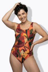 Damskie Strój kąpielowy kwiaty bez miękkich miseczek okrągły dekolt. Czerwone stroje kąpielowe damskie Ulla Popken, plus size, bez wzorów, z elastanu. Za 159.99 zł.