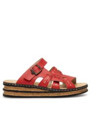 Rieker Klapki 62976-33 Czerwony. Czerwone klapki damskie Rieker, bez wzorów, z syntetyku, bez obcasa, bez zapięcia. Za 279.99 zł.