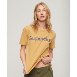 Koszulka z metalicznym logo. Żółte koszulki sportowe damskie Superdry, bez wzorów, z bawełny, bez ramiączek. W wyprzedaży za 142.55 zł.