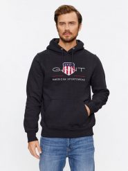 Gant Bluza Archive Shield 2047082 Czarny Regular Fit. Czarne bluzy męskie GANT, m, bez wzorów, z bawełny, bez ramiączek, bez kaptura. W wyprzedaży za 339.99 zł.