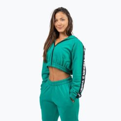 Bluza NEBBIA Crop Hoodie Iconic. Zielone bluzy damskie Nebbia, bez wzorów, sportowe, bez ramiączek, bez kaptura. Za 179.99 zł.