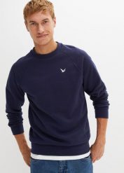 Bluza z poliestru z recyklingu, z rękawami raglanowymi. Niebieskie bluzy męskie bonprix, l, bez wzorów, bez ramiączek, bez kaptura. Za 84.99 zł.