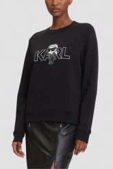 KARL LAGERFELD Czarna bluza damska Ikon z nadrukiem, Rozmiar L. Czarne bluzy damskie KARL LAGERFELD, l, bez wzorów, z bawełny, klasyczne, bez ramiączek, bez kaptura. W wyprzedaży za 419.99 zł.