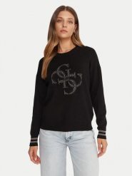 Guess Sweter W5BR42 Z26I2 Czarny Relaxed Fit. Czarne swetry nierozpinane damskie Guess, xl, z aplikacjami, z wiskozy, bez kołnierzyka, bez ramiączek. Za 369.99 zł.