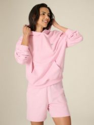 4F Bluza dresowa loose z kapturem damska - różowa L. Czerwone bluzy damskie 4F, l, bez wzorów, z dresówki, sportowe, bez ramiączek, z kapturem. Za 159.99 zł.