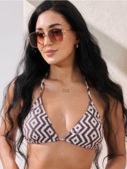 Wzorzysta góra od bikini - brązowy. Brązowe stroje kąpielowe damskie Sinsay, l, bez wzorów. W wyprzedaży za 9.99 zł.