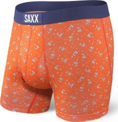 SAXX Bokserki męskie Ultra Boxer Brief Fly Orange Palm-Fetti r. S. Pomarańczowe bokserki męskie Saxx, bez wzorów. Za 110.49 zł.