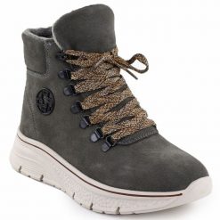 Skórzane botki damskie na platformie szare Filippo DBT7290. Szare botki damskie Filippo, bez wzorów, ze skóry, bez obcasa, na platformie, bez zapięcia. Za 135.99 zł.