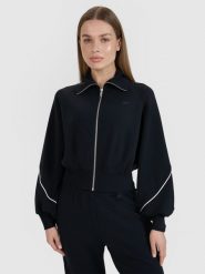 4F Bluza dresowa rozpinana bez kaptura damska 4F x Anna Lewandowska - czarna XL. Czarne bluzy damskie 4F, uniwersalny, bez wzorów, z dresówki, klasyczne, bez ramiączek, bez kaptura. Za 159.99 zł.