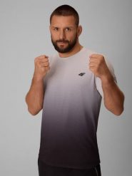 4F Koszulka treningowa regular szybkoschnąca męska - szara L. Szare t-shirty męskie 4F, l, bez wzorów, z materiału, bez kołnierzyka, bez ramiączek. Za 129.99 zł.