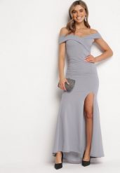 Szara Sukienka Maxi na Szerokich Ramiączkach Joconda. Szare sukienki damskie Born2be, l, bez wzorów, bez kołnierzyka, bez ramiączek, maxi, rozkloszowane. Za 119.99 zł.