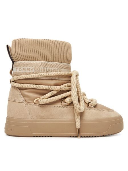 Tommy Hilfiger Śniegowce Tommytech Logotape Snowboot Warm FW0FW08998 Beżowy. Brązowe śniegowce damskie Tommy Hilfiger, z materiału, bez zapięcia. Za 559.99 zł.