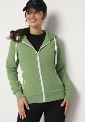Zielona Rozpinana Bluza z Dodatkiem Bawełny Ozdobiona Troczkami Arsolina. Zielone bluzy damskie Born2be, l, bez wzorów, z bawełny, bez ramiączek, bez kaptura. Za 89.99 zł.